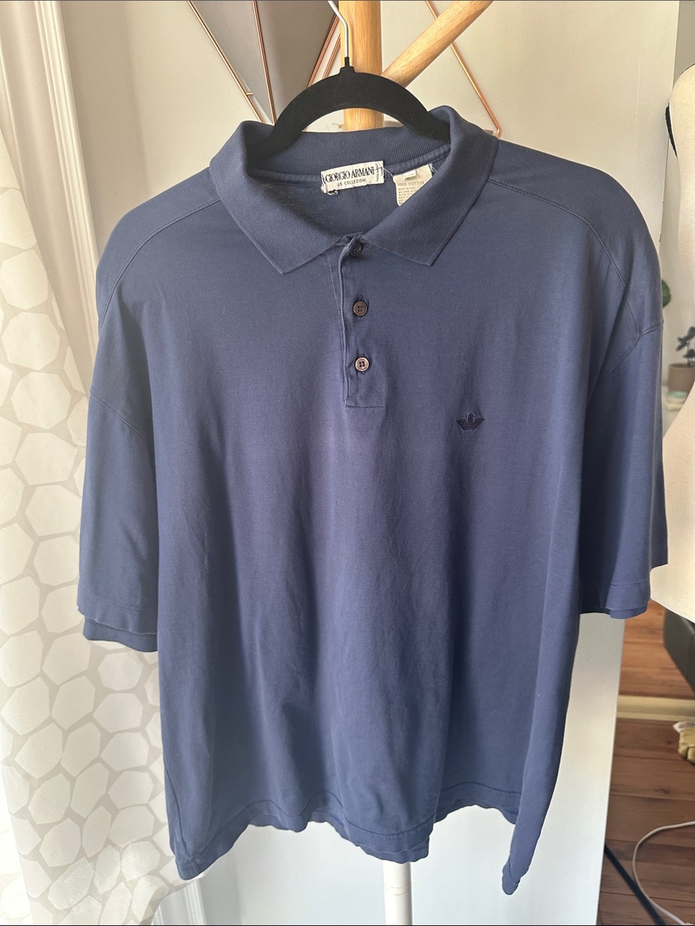 Vintage Giorgio Armani Dark Blue Navy Polo Shirt 100% Cotton Size XL